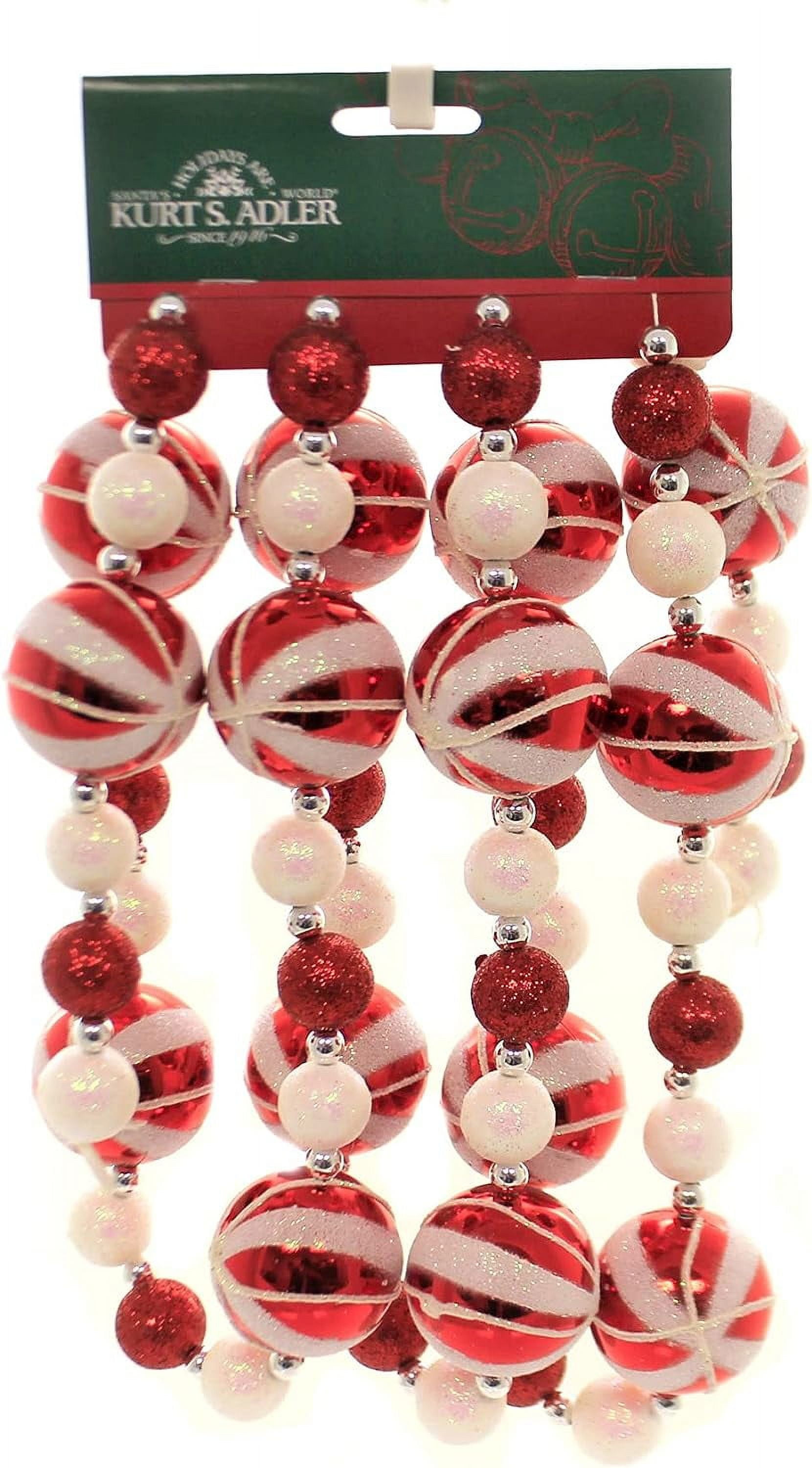 6-Foot Red and White Glitter Candy Ball Christmas Garland