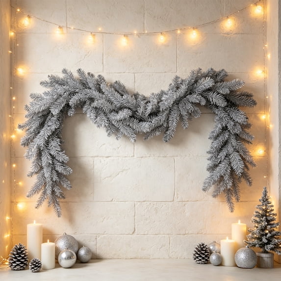 6 Foot Snow Flocked Christmas Garland, Frosted White Artificial Pine ...