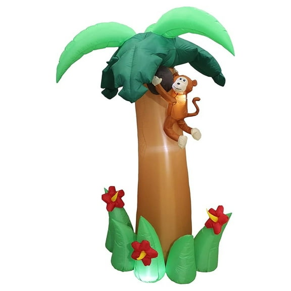 6 Foot Tall Jumbo Summer Party Inflatable with Monkey Coconut and Flower Pre-Lit Outdoor Indoor Lawn Yard Holiday Decoration Blow up Home Garden Decor