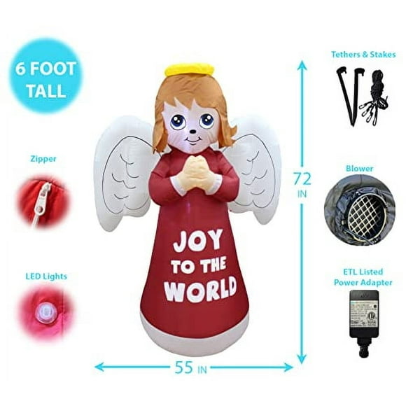 6 Foot Tall Lighted Christmas Inflatable Guardian Angel Wings Prayer Cute Indoor Outdoor Garden Yard Party Prop Decoration