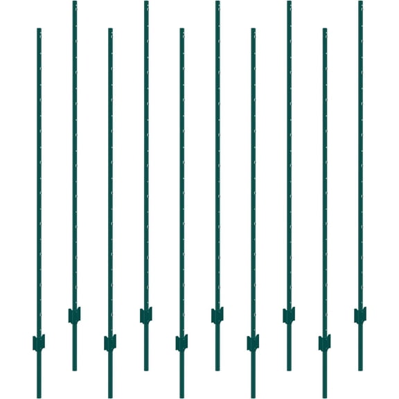 6-Foot U-Channel Metal Fence Post, 10-Pack Heavy Duty Steel Stakes for Garden Wire Fencing