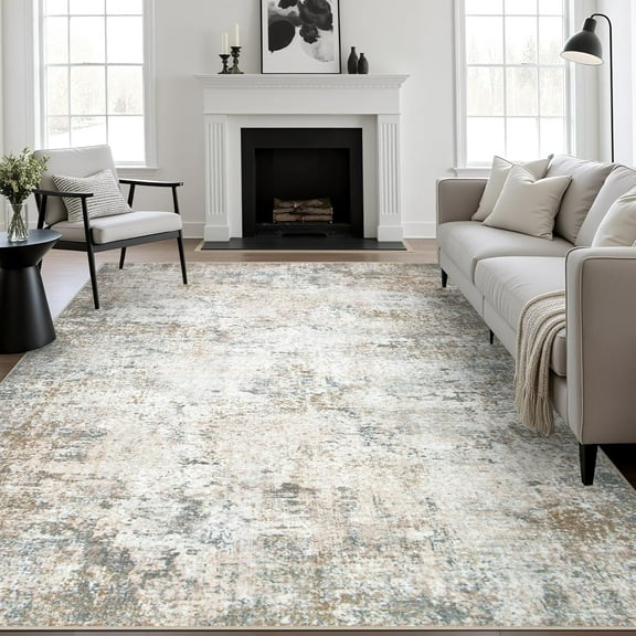 6 Foot by 9 Foot Washable Abstract Area Rug Brown Grey