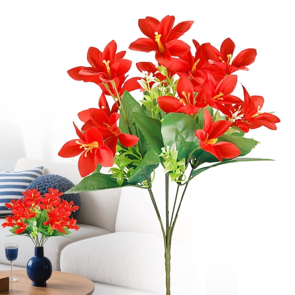 6 Forks Artificial Red Lily Daffodil Bouquet, 18 Heads Fake Multicolor Narcissus Flower Bunch, Faux Floral Arrangement for Wedding Bouquets, Family Gatherings & Indoor Decor