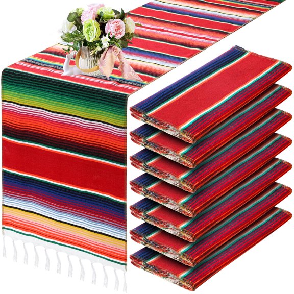 6 Fresh Style Mexican Table Runners 14 x 84 Inch Serape Fringed Party Decoration