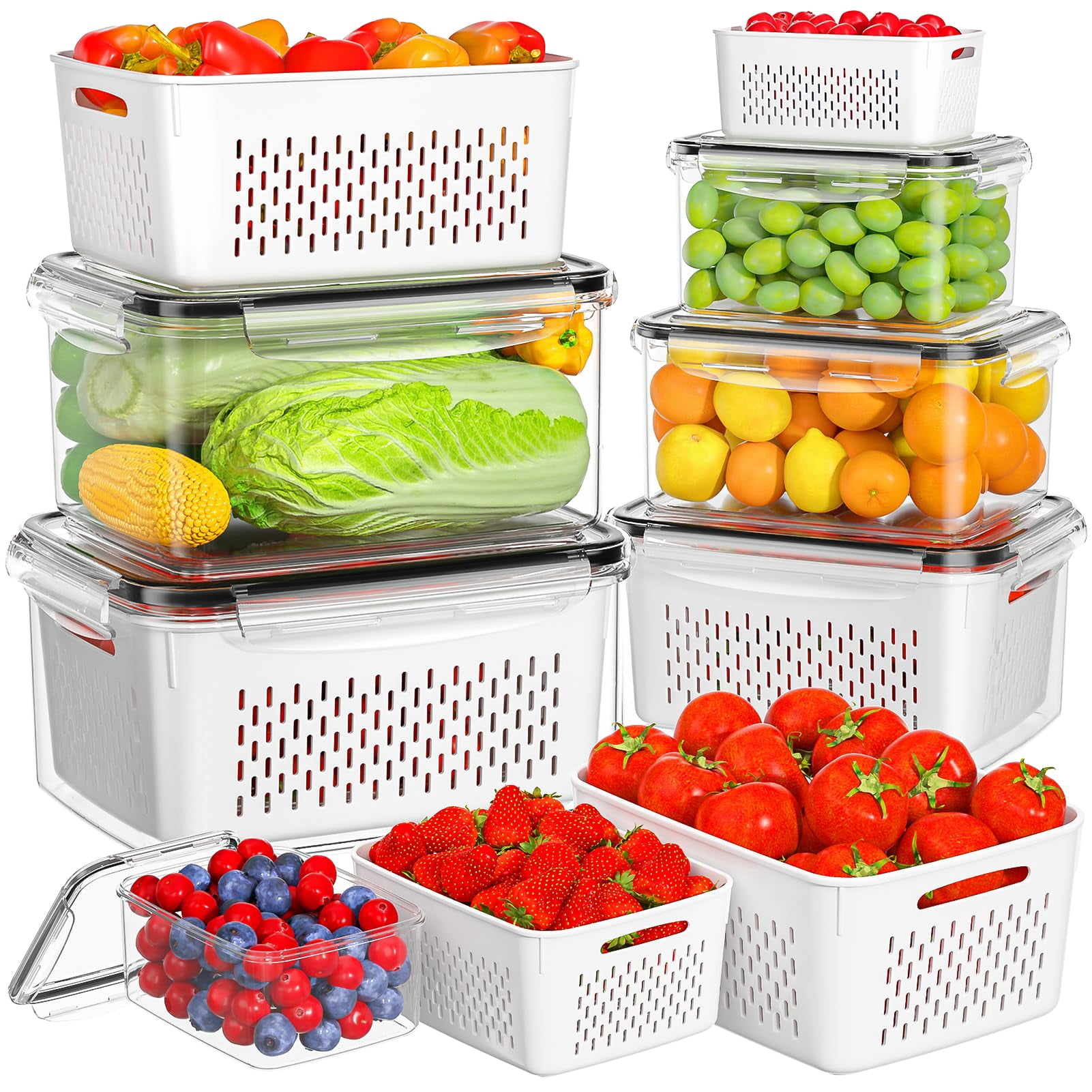 6 Fruit Storage Containers For Fridge With 6 Removable Colanders  Bpa Free Food Dishwasher & Microwave Safe Produce Keep Fruits Vegetables Berry Meat Fresh Longer