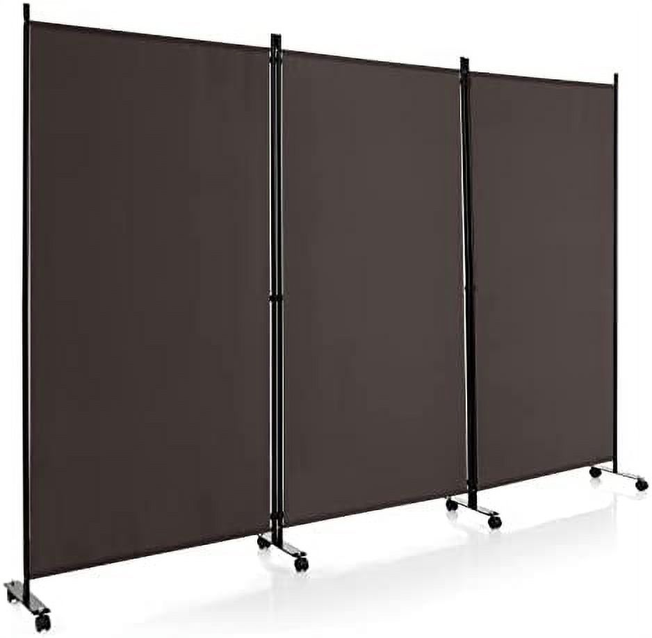 6 Ft 3 Panel Folding Room Divider with Rollers 103" Wide Freestanding Folding Privacy for