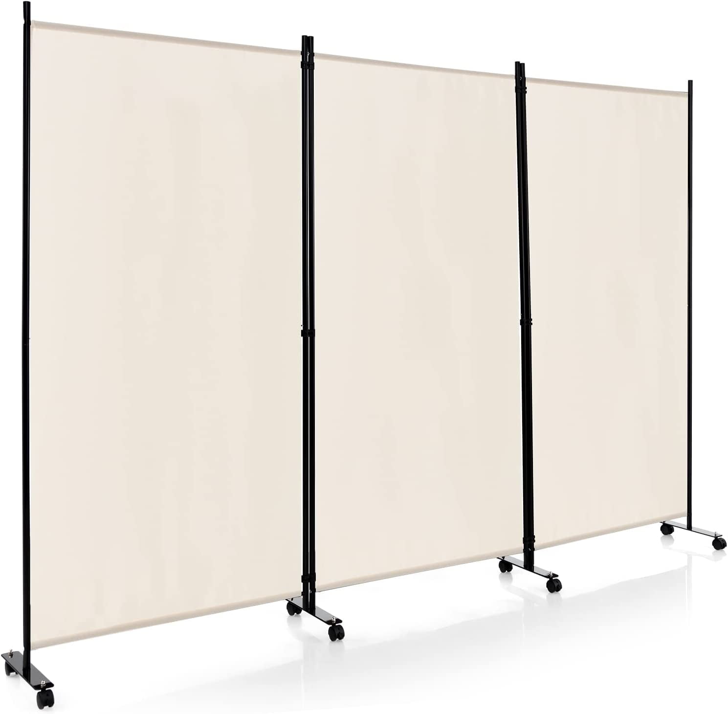 6 Ft 3 Panel Folding Room Divider with Rollers White- 103