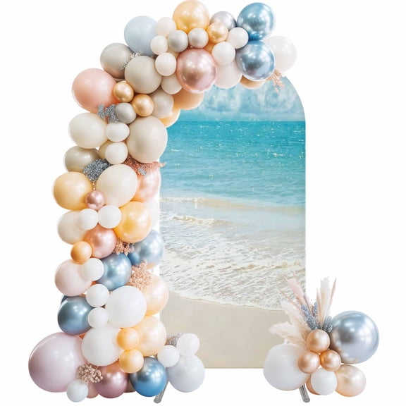 6 Ft Arch Backdrop Cover, Summer Beach Decorative Wedding Arch Covers Spandex Fitted, Coastal Ocean Nautical Seaside Backdrop Arches Covers for Party Banquet Baby Shower