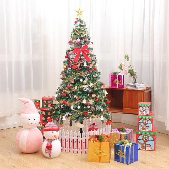 6 Ft Artificial Christmas Tree With Led Energy-Saving Lights, Including 195 Pendant Tree Skirts And Guardrails