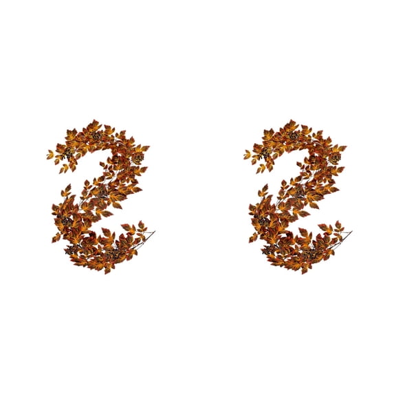 6 Ft Artificial Fall Garland Autumn Maple Leaf Vine, Fuller Fall Garland for Mantle Fireplace Table Centerpieces, Thanksgiving Halloween Farmhouse Home Decor Indoor Outdoor 2PC
