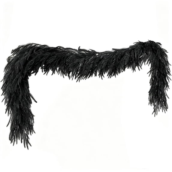 6 Ft Black Norfolk Pine Garland, Halloween Decorative Evergreen Vine for Fireplace Stair Railings Door Frames, Party Decoration DIY Wreath Craft