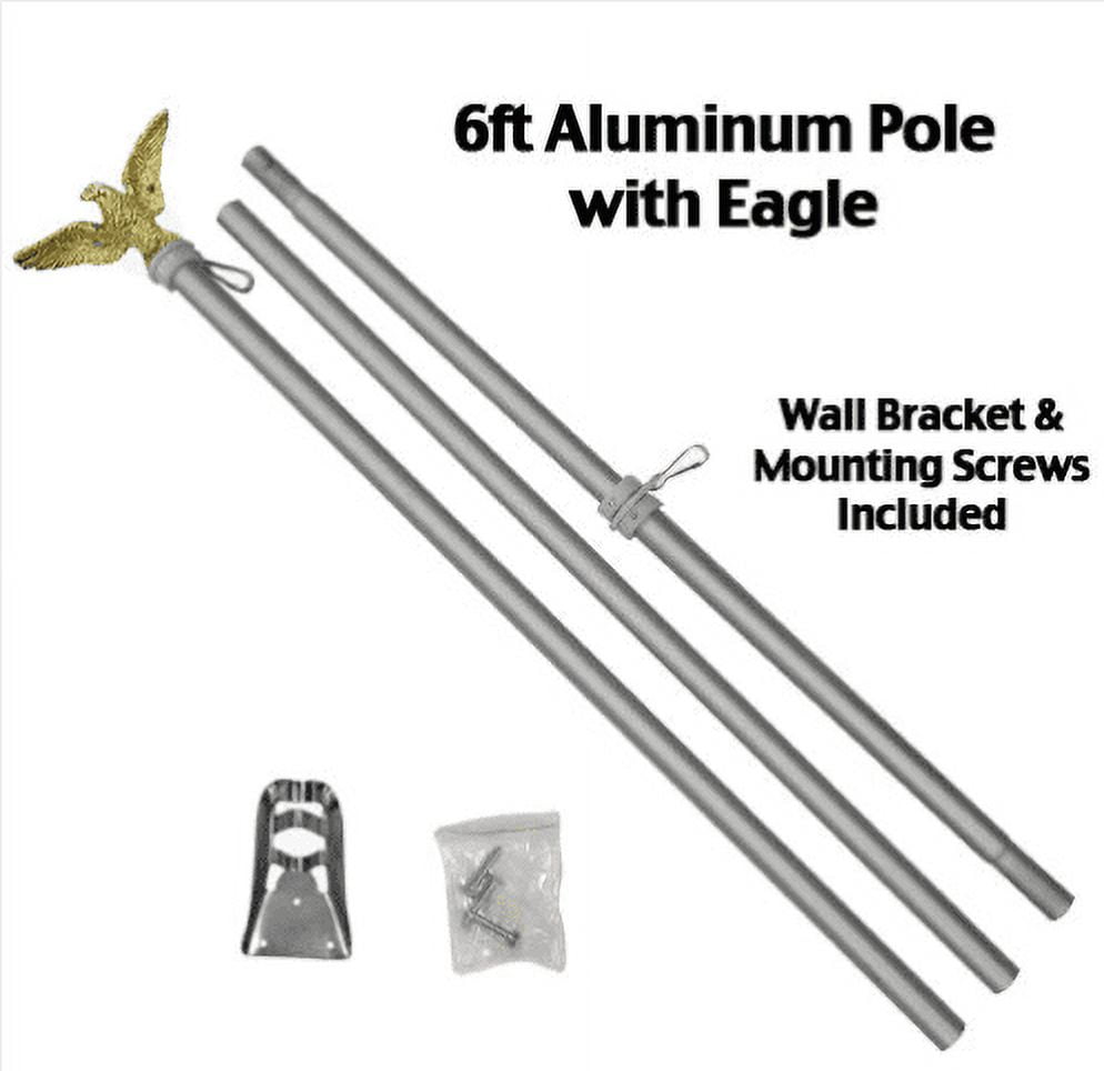 6' Ft Brushed Aluminum Flagpole Flag Pole kit Eagle Hardware Bracket