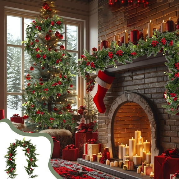 6 Ft Christmas Garland, Norfolk Pine Garland Christmas Decorations for Table, Mantle, Fireplace, Wall, Indoor Outdoor, Garland for Christmas Winter Decorations