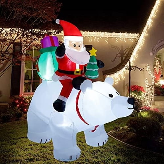 6 Ft Christmas Inflatable Santa Claus with Polar Bear and Christmas Tree, Build-in LED Lights Blow up Xmas Inflatables Decoration for Yard Garden Lawn Holiday Party$$Garden &