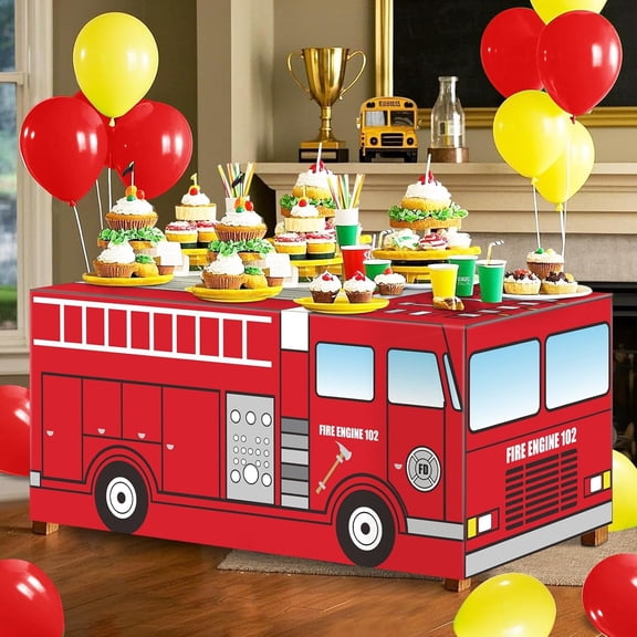 6 Ft Fire Truck Tablecloths Fire Theme Table Cover Fire Engine Birthday Party Decorations Washable Polyester Rectangle Table Cover Decor for School Back to School Party Decorations