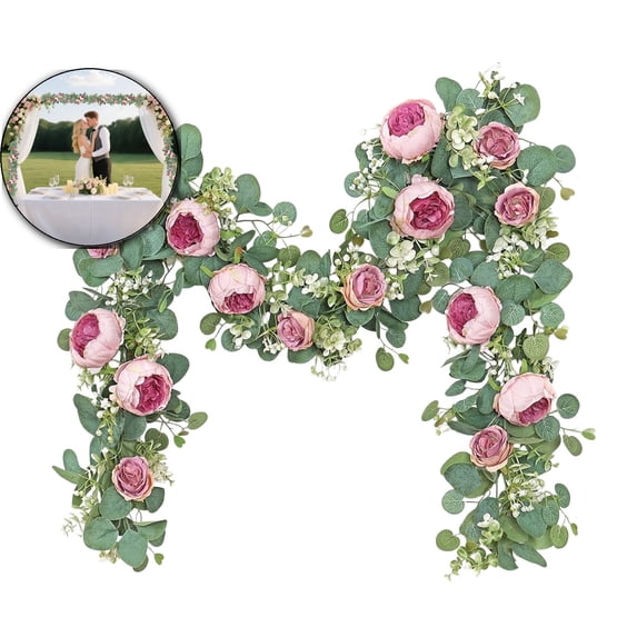 6 Ft Flower Garland, Artificial Rose Vine Fake Flower Garland Silk Rose Peony Hanging Vine Faux Floral Garlands for Wedding Party Arch Table Wall Backdrop Decoration