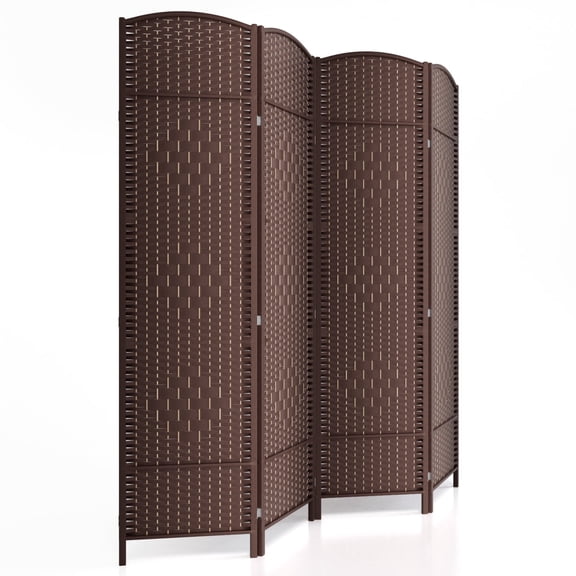 6-ft Folding Room Divider with Diamond Design, 4-Panel No Assembly Required, Freestanding,Coffee