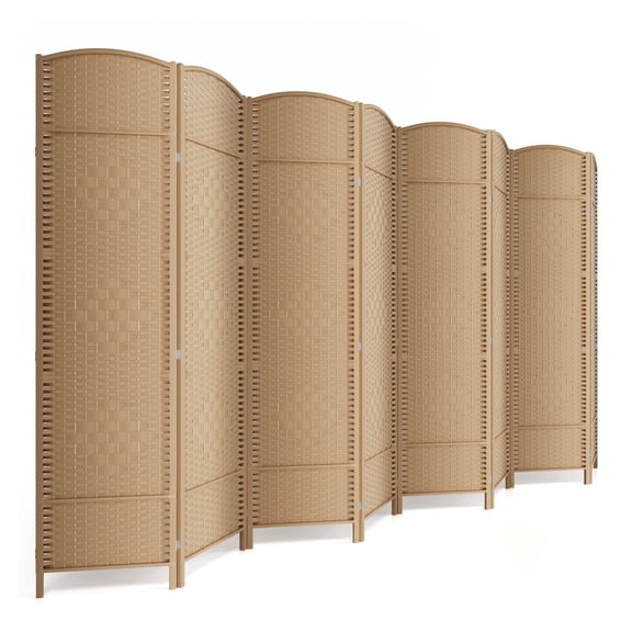 6-ft Folding Room Divider with Diamond Design, 8-Panel No Assembly Required, Freestanding,Natural
