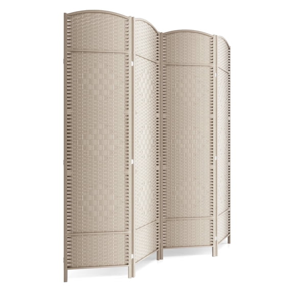 6-ft Folding Room Divider with Diamond Design, 4-Panel No Assembly Required, Freestanding,Beige