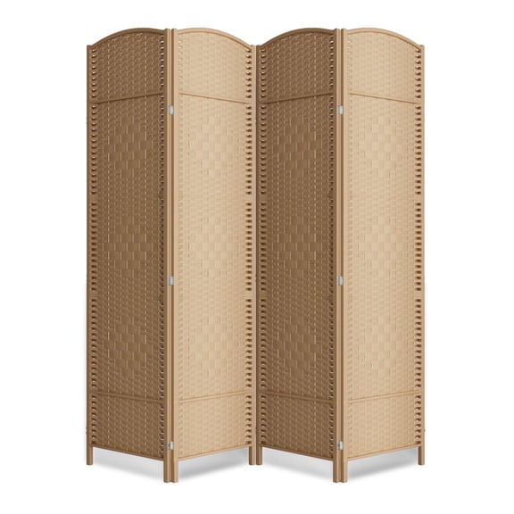 6-ft Folding Room Divider with Diamond Design, 4-Panel No Assembly Required, Freestanding,Natural