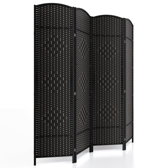 6-ft Folding Room Divider with Diamond Design, 4-Panel No Assembly Required, Freestanding,Black
