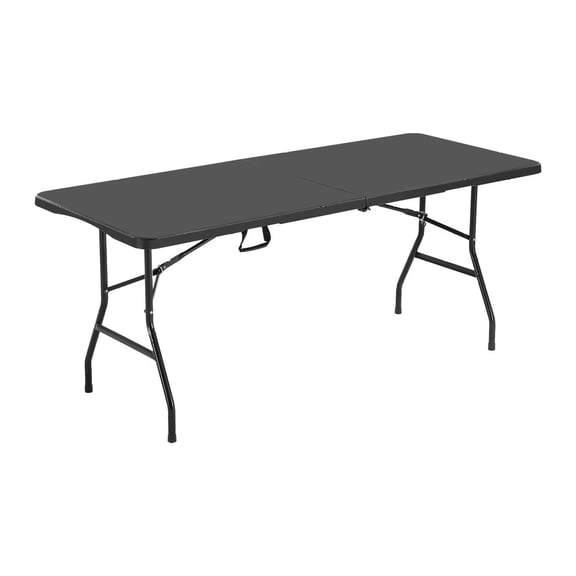 6 Ft Folding Table, Heavy Duty Portable Utility Table - Indoor/Outdoor Plastic Rectangle Table with Handle for Party, Camping, Events - Black