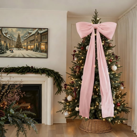 6 Ft Giant Pink Velvet Christmas Bow – Tree Topper, Door, Wall, Window & Mantel Holiday Decoration for Indoor Home, Party, Valentine’s & Xmas Décor, Soft Plush Reusable Bow