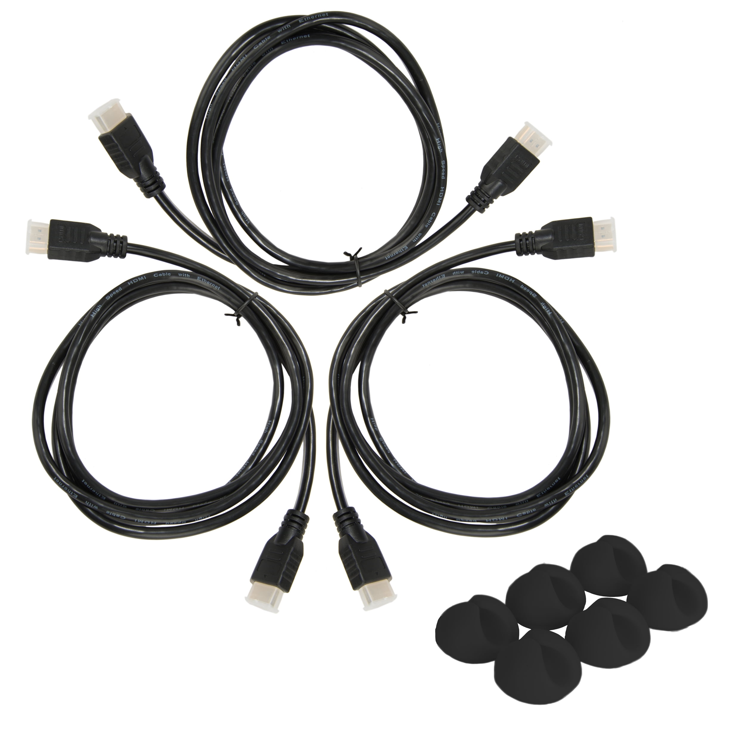 6 Ft. Gold Plated Connector High Speed HDMI 4K Compatible Cable 3 Pack with 6 Adhesive Cable Organizers