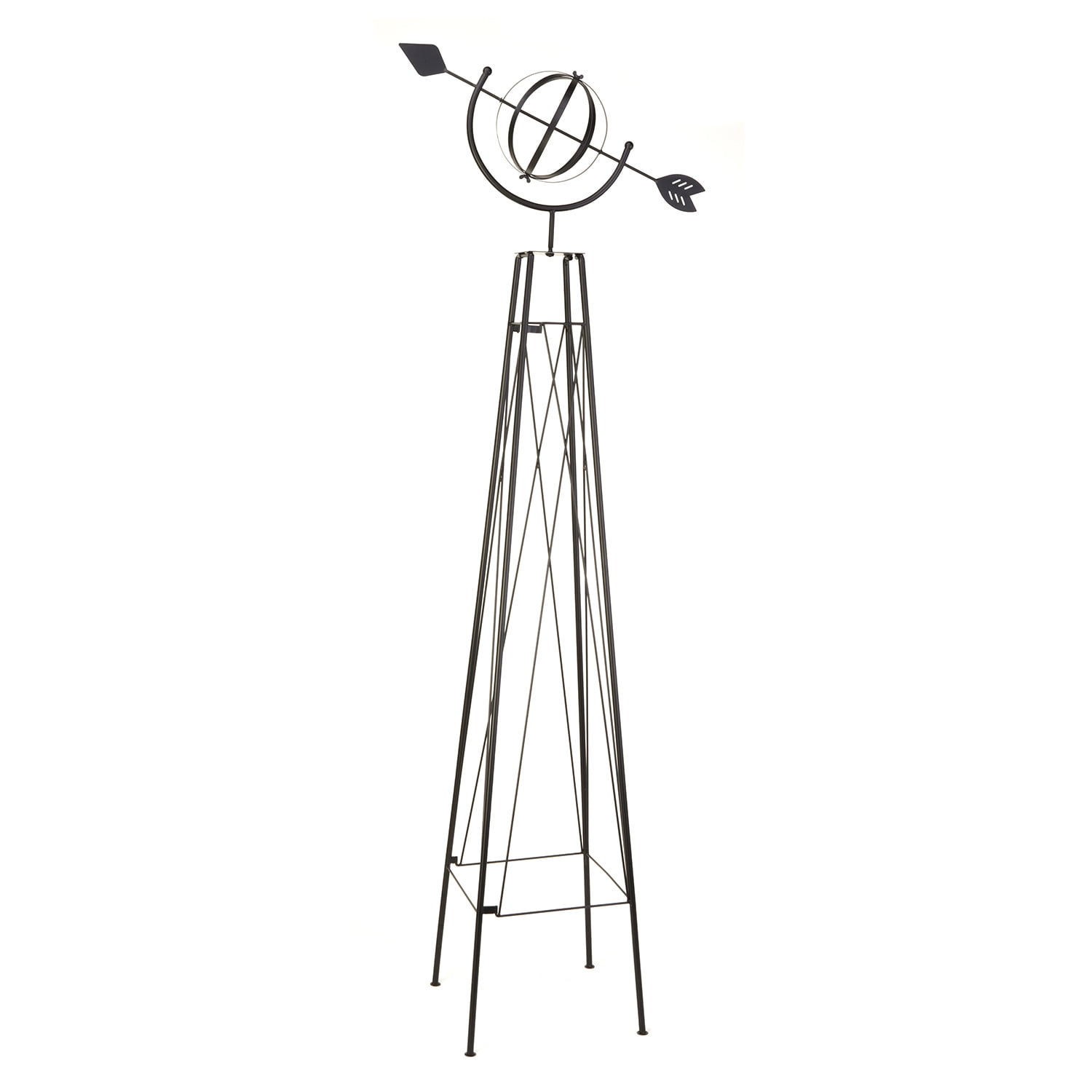 Tall Black Steel Garden Trellis with Armillary Sphere