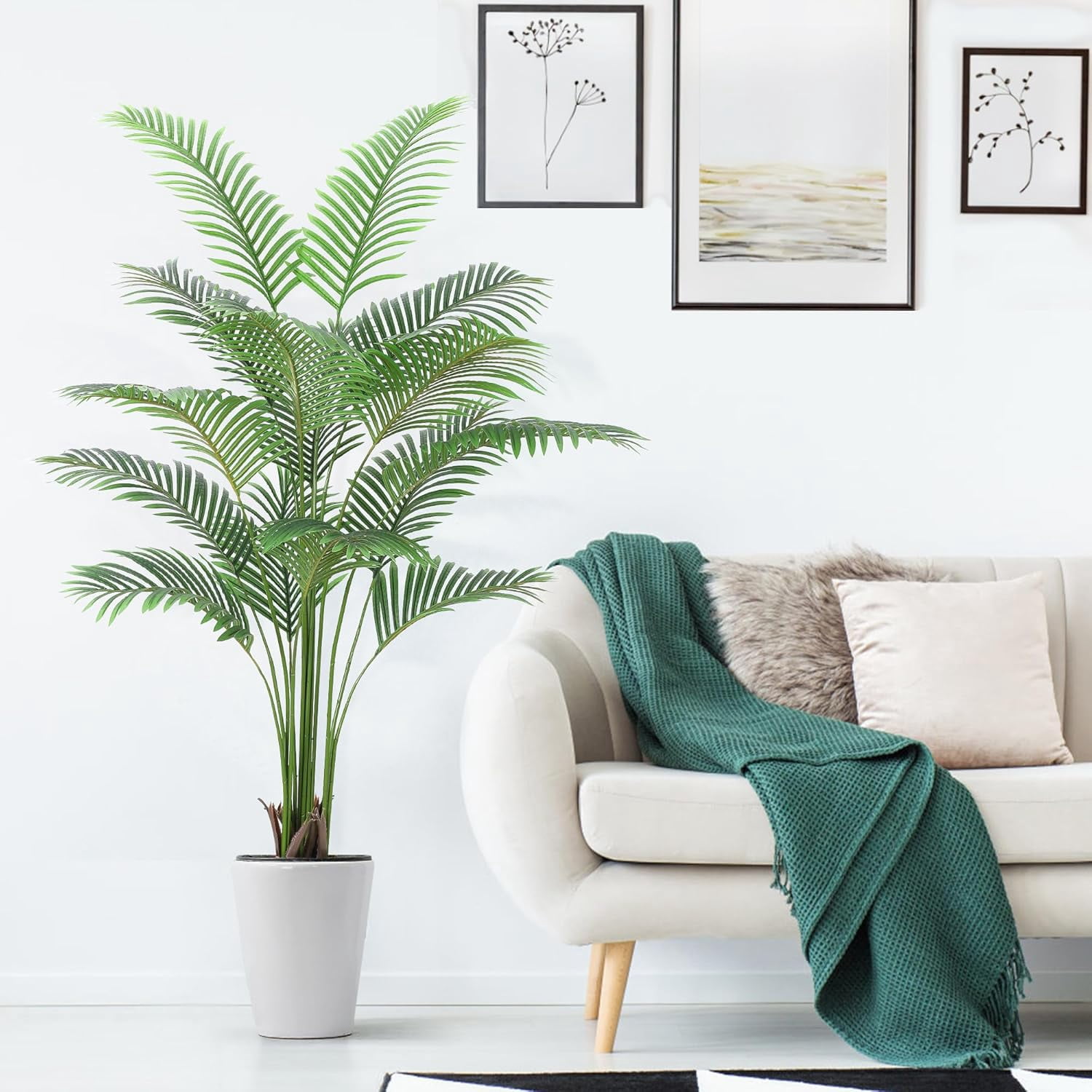 6 Ft Large Artificial Plants, 2PCS Fake Palm Tree, Fake Faux Tropical Palm Silk Plant with 15 Trunks Paradise Palm Floor House Plant in Pot Indoor Home Office Garden Decoration
