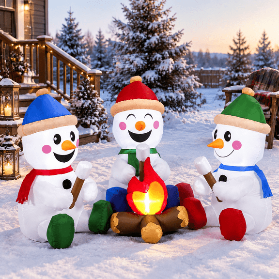 6 Ft Longmas Inflatable Snowman With Campfire 3 Pack Small Outdoor Yard Christmas Decoration