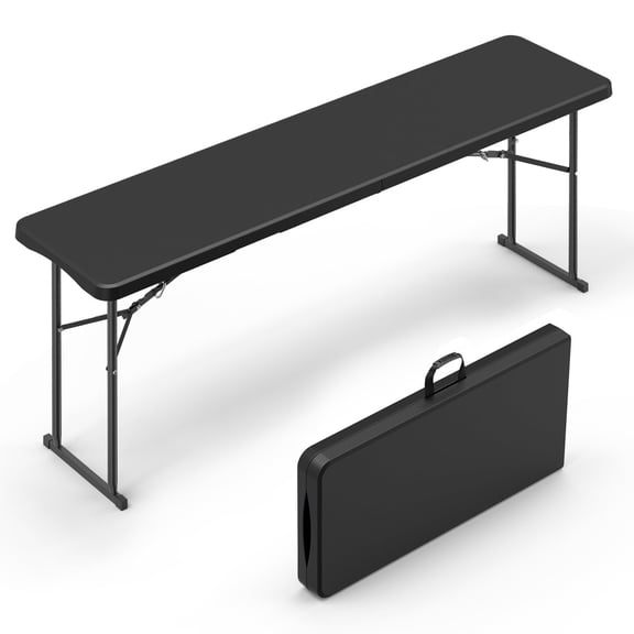 6 Ft Narrow Folding Table, Heavy Duty HDPE Foldable Table with Sturdy Metal Frame, Portable Long Banquet Table for Buffet, Seminar, Party, Training, Home Work, Outdoor Events, Black