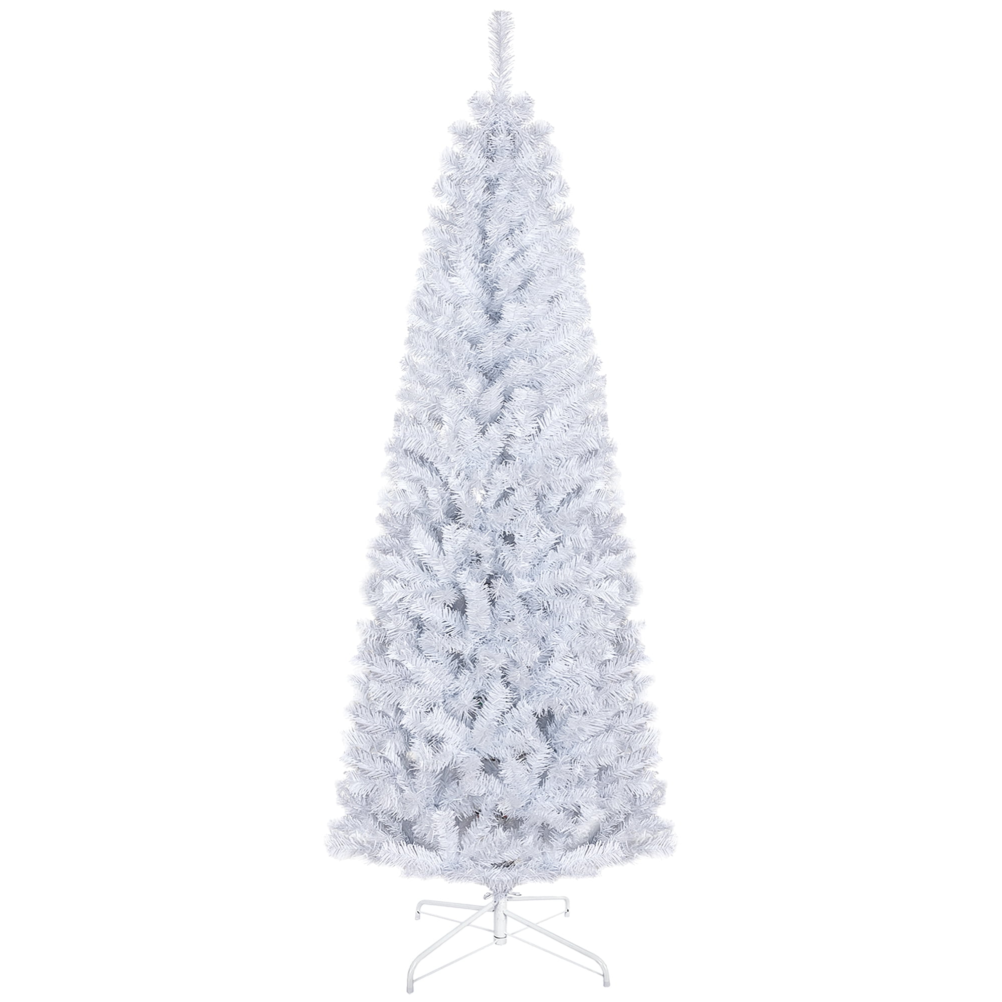 6 Ft Pencil Christmas Tree, Unlit Artificial Christmas Tree Slim Douglas Fir Xmas Tree with Realistic Branches, Halloween Tree with 618 Tips, White