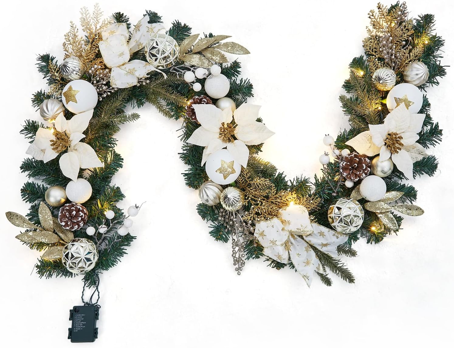 6 Ft PreLit Christmas Garland, Lighted Christmas Garland with 20