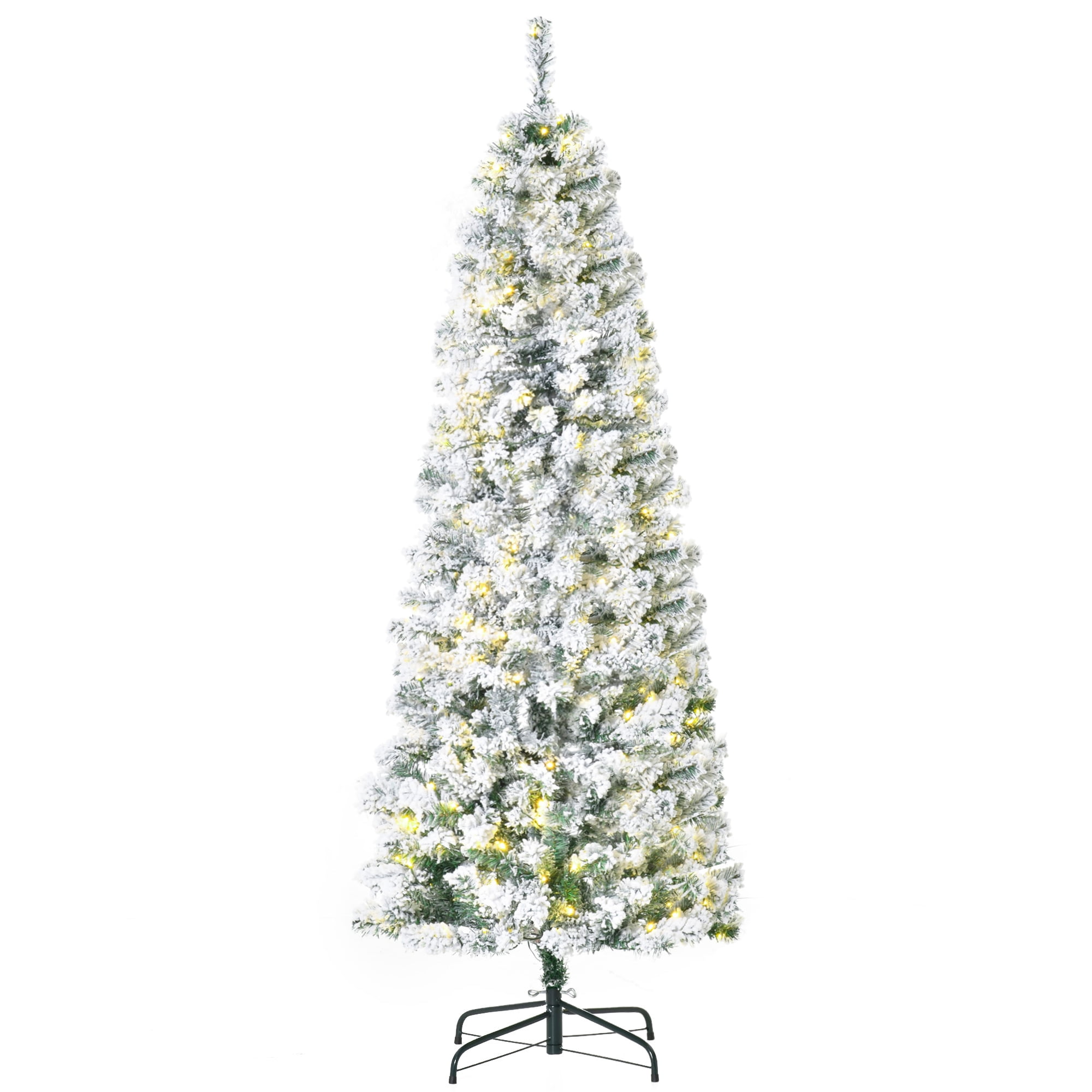 6 Ft Pre-Lit Snow-Flocked Slim Douglas Fir Artificial Christmas Tree with Realistic Branches, 250 LED Lights and 462 Tips