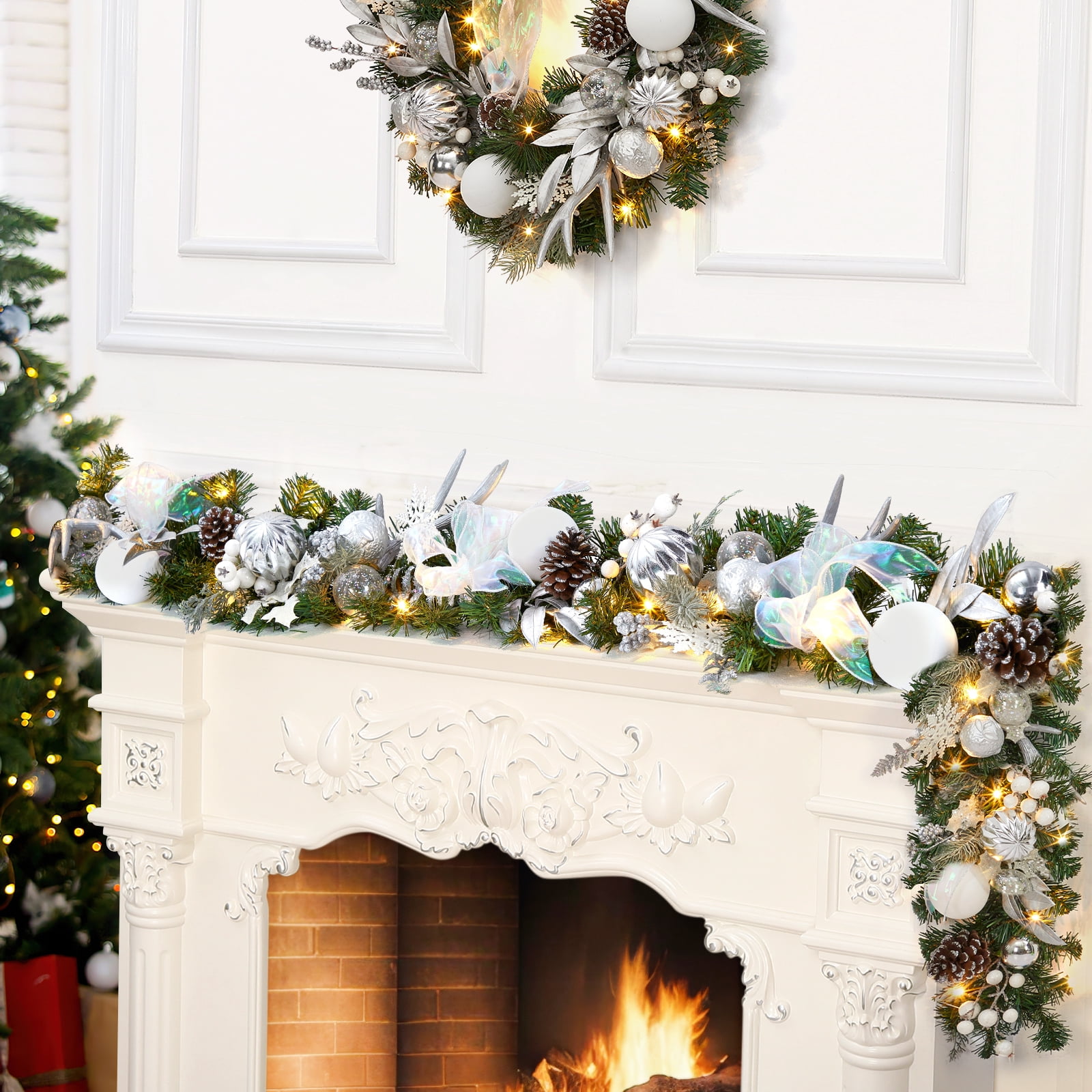 6 Ft Prelit Christmas Garland, Artificial Xmas Garland, Battery