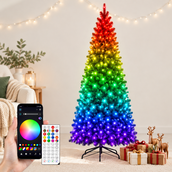 6 Ft Prelit Slimmas Tree 250 Rgb Lights App & Remote Control Hinged ...