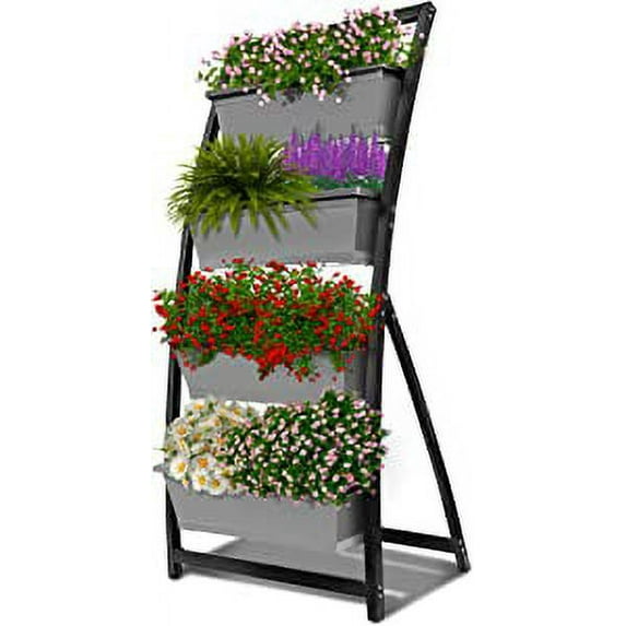 6-Ft Raised Garden Bed - Vertical Garden Freestanding Elevated Planter with 4 Container Boxes - Good for Patio or Balcony Indoor and Outdoor - to Grow Vegetables Herbs Flowers (1-Pack/Granite Grey)
