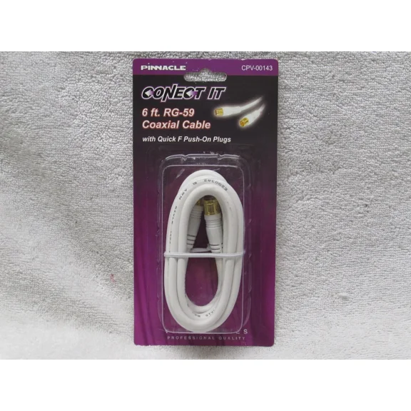 6 Ft Rg59 Push-On Quick Connect Coaxial Cable White Coax Gold Plated F Connect