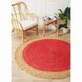 thumbnail image 1 of 6 Ft Round Red Jute Area Rug | Handmade | Solid Farmhouse Design | Natural Jute Rug for Living Room | Dining Room | Bedroom | Kitchen | Hallway | Entryway, 1 of 5
