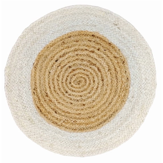 6 Ft Round White & Natural Jute Area Rug, Hand-Woven, Farmhouse Boho Style, Durable & Pet-Friendly Rug for Living Room, Dining Room, and Bedroom