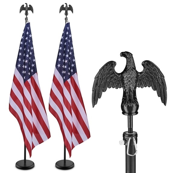 6 Ft Sectional Indoor Flag Pole Kit Eagle Topper Aluminum 3x5 Ft US Flag & Base