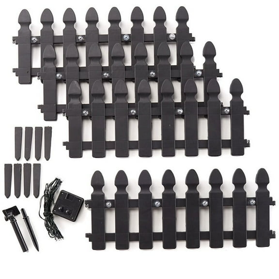 6-Ft. Solar Border Fence Panel - Garden Landscape Edging Stake - Black