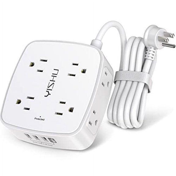6 Ft Surge Protector Power Strip - 8 Widely Outlets with 4 USB Ports, 3 Side Outlet Extender with 6 Feet Extension
