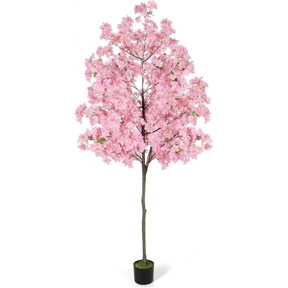 6 Ft Tall Cherry Blossom Artificial Tree with Plastic Nursery Pot Pink