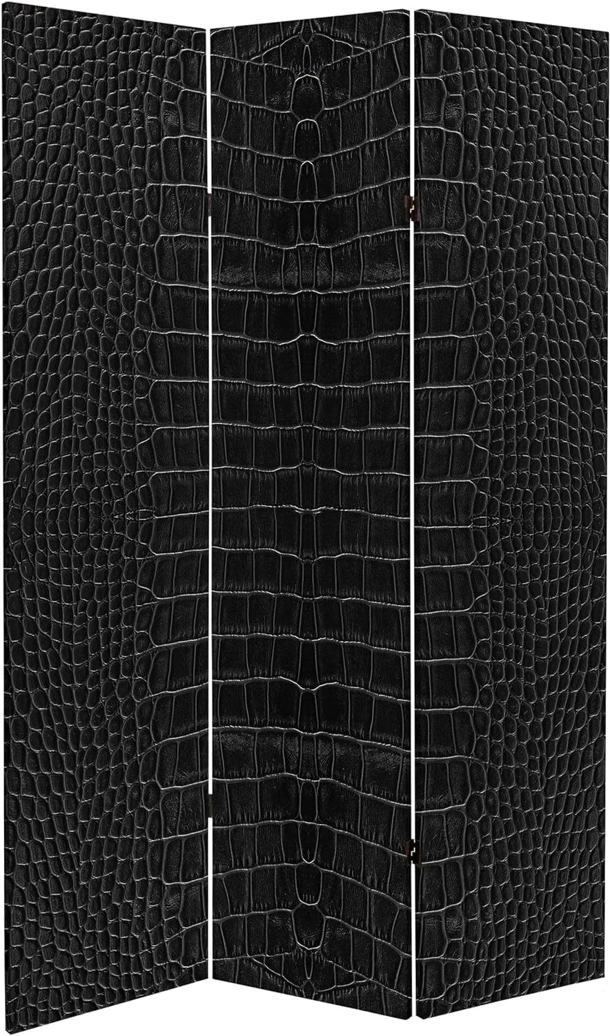 6 Ft. Tall Double Sided Black Crocodile Print Canvas Room Divider 3