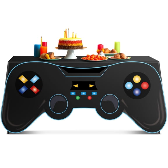 6 Ft Video Tablecloth Birthday Party Decoration Controller Shaped Table Cover Washable Polyester Party Supplies pad Table Covers Protector for Gamer Player Birthday Parties Decoration Y114