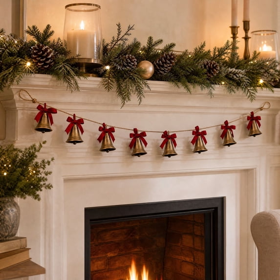 6 Ft Vintage Gold Jingle Bells Garland, Christmas Bell String with 9 ...