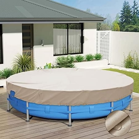 6 ft Waterproof Round Polyester Pool Cover for Above Ground Pools, Swimming Pool Cover Protector Winter Cover (Beige)