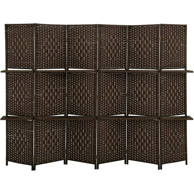 6 Ft Wood 4Panel Room Divider and Folding Privacy Screen with 2 Tier